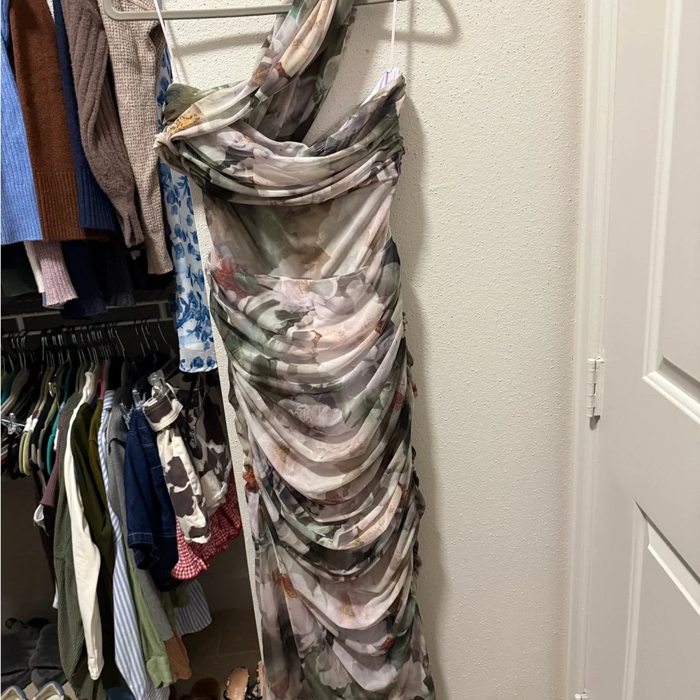 Abercrombie & Fitch Elegant White and Green Floral Dress
